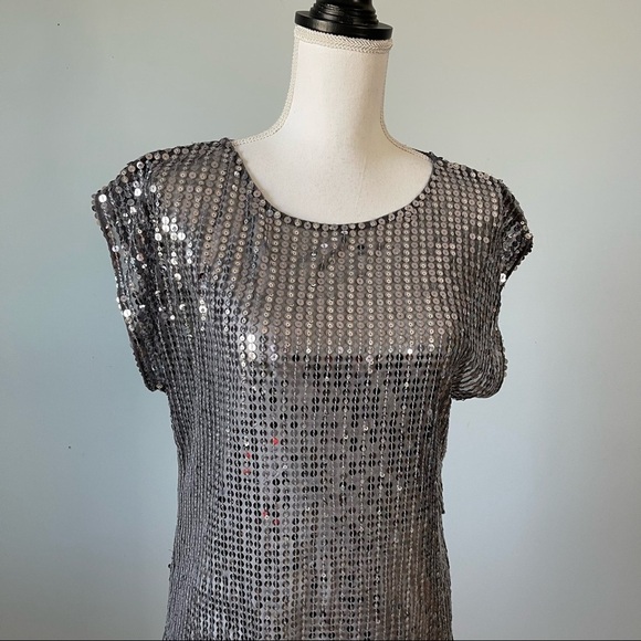FOREVER 21 | Sheer Silver Sequins Blouse Sz M - Picture 2 of 7